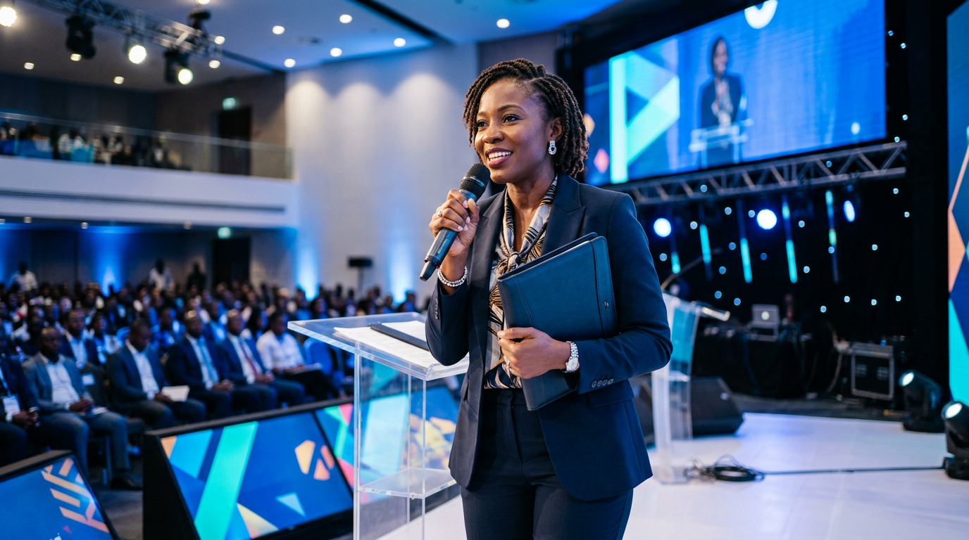 Professional African speaker presenting